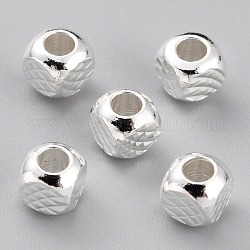 Perles en laiton plaqué durable, perles texturées, cube, 925 argent sterling plaqué, 4x4mm, Trou: 2mm