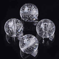 Perline acrilico trasparente, Glitter perline, tondo, chiaro, 16x15.5mm, foro: 2mm, circa 210pcs/500g