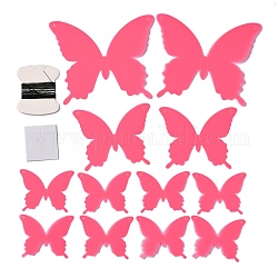 3D Plastic Luminous Wall Stickers, with Adhesive Tape, for Home Living Room Bedroom Wall Decorations, Butterfly, Cerise, 44~90x55~110x0.2mm, 12pcs/set