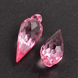 Transparent Acrylic Pendants, Faceted, Teardrop, Hot Pink, 31x11mm, Hole: 3mm, about 285pcs/500g