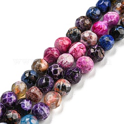 Brins de perles d'agate craquelée de feu naturel teint, ronde à facettes, violet, 4mm, Trou: 0.8mm, Environ 94~95 pcs/chapelet, 14.37~14.57 pouce (36.5~37 cm)