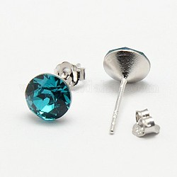 Austrian Crystal Stud Earrings, with 925 Sterling Silver Earring Posts, 229_Blue Zircon, 16x7mm, Pin: 0.8mm