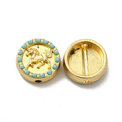 Perles en alliage, avec turquoise synthétique, plat et circulaire avec cheval, or, 12x5mm, Trou: 1.6mm