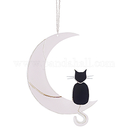 Pendentif suspendu acrylique décore, chat et lune, noir, 220x160mm