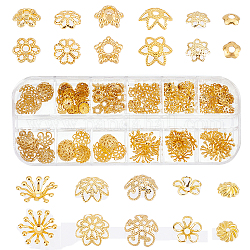 SUNNYCLUE 240Pcs 12 Style Brass Bead Caps, Flower, Golden, 3~13x0.8~10mm, Hole: 0.8~7mm, 20pcs/style