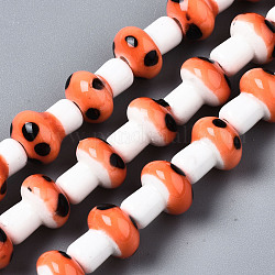Hebras de cuentas de cerámica de porcelana hecha a mano, seta, rojo naranja, 12x10mm, agujero: 1.5 mm, aproximamente 25 pcs / cadena, 11.81 pulgada (30 cm)
