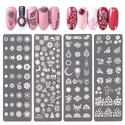 Штемпельные пластины для ногтей из нержавеющей стали, шаблоны для ногтей, цветочный узор, цвет нержавеющей стали, 120x40 мм, 4 шт / комплект