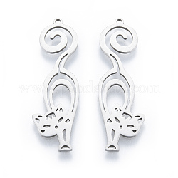 201 Stainless Steel Pendants, Cat, Stainless Steel Color, 39x12x1mm, Hole: 1.4mm