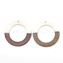 Pendenti in resina e legno di noce, anello, bianco, 38x3.5mm, Foro: 1.8 mm