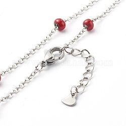 Colliers avec chaîne de câble en 304 acier inoxydable, avec des perles d'émail, couleur inoxydable, rouge indien, 17.3 pouce (44 cm)