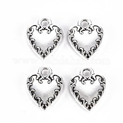 Tibetan Style Alloy Charms, Lead Free & Cadmium Free, Heart, Antique Silver, 12x9x2mm, Hole: 1.6mm, about 746pcs/500g