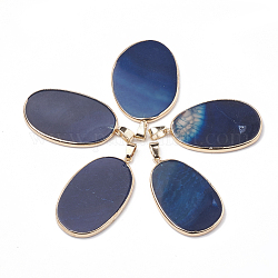 Natural Agate Pendants, with Golden Tone Iron Findings, Dyed, Oval, 41~44x24~29x3~3.5mm, Hole: 7x4mm