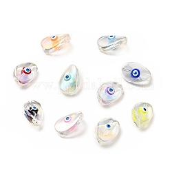 Perles en verre transparentes, avec l'émail, larme avec motif mauvais œil, couleur mixte, 18.5x12.5x8mm, Trou: 1.2mm