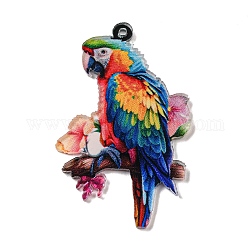 Dekorationen mit Anhängern aus Acryl mit Cartoon-Tier-Aufdruck, Papagei, 43.5x27.5x2 mm, Bohrung: 1.5 mm