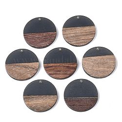 Transparent Resin & Walnut Wood Pendants, Flat Round, Gray, 28.5x3.5~4mm, Hole: 1.5mm