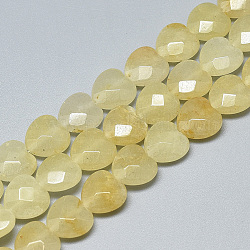 Chapelets de perles en jade topaze naturelle, facette, cœur, 10x10x5mm, Trou: 1.2mm, Environ 20 pcs/chapelet, 7.4 pouce