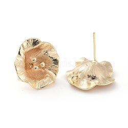 Accessoires de clous d'oreilles en laiton, fleur, sans nickel, véritable 18k plaqué or, 18.5x18mm, Trou: 1mm, pin: 0.7 mm