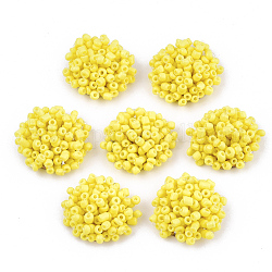 Glass Seed Beads Cabochons, with Iron Sieve Findings, Light Gold, Yellow, 19~21x9~10mm