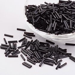 Glass Bugle Beads, Opaque Colours, Black, 5x2mm, Hole: 0.5mm, about 16000pcs/bag