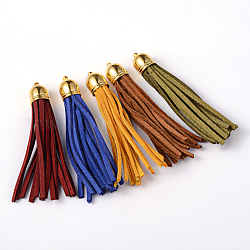 Golden Brass Suede Tassels for Cell Phone Straps Making, Mixed Color, 55~65x12mm, Hole: 1.5mm