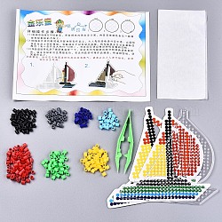 DIY 400Pcs Tube Fuse Beads Kits, with 1Pc Sailboat ABC Plastic Pegboards, 1Pc Ironing Paper, 1Pc Plastic Beading Tweezers, Sailboat Pattern, Mixed Color, 5x5mm, Hole: 3mm
