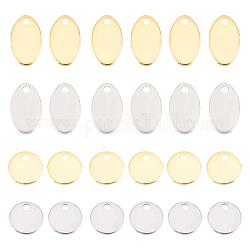Unicraftale 80Pcs 4 Style 304 Stainless Steel Charms, Stamping Blank Tag, Oval & Flat Round, Golden & Stainless Steel Color, 8~12.5x7.5~8x1mm, Hole: 1~1.5mm, 20pcs/style