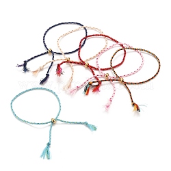 Fabbricazione di braccialetti cursore cordini di cotone intrecciati regolabili, con perline in ottone placcato oro, colorato, diametro interno: 2-5/8 pollice (6.6 cm)