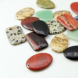 Gemstone Pendants, Mixed Style, Mixed Color, 25~30x20~30x4~5mm, Hole: 1mm