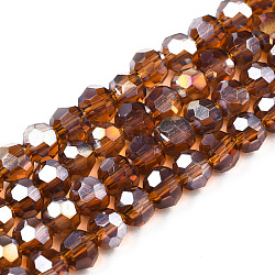 Electroplate Glass Beads Strands, AB Color Plated, Faceted(32 Facets), Round, Sienna, 4mm, Hole: 0.5mm, about 100pcs/strand, 14.2 inch
