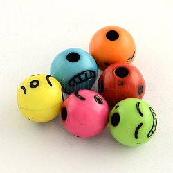 Opaque Acrylic Beads, Round with Facial Expression, Mixed Color, 8x7.5mm, Hole: 2mm, about 1850pcs/500g