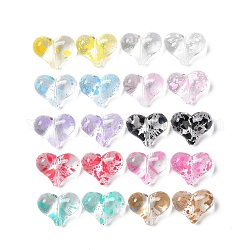 Transparent Acrylic Beads, Polka Dot Pattern, Heart, Mixed Color, 16.5x21x10mm, Hole: 1.8mm
