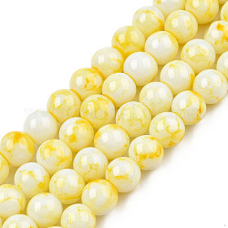 Chapelets de perles en verre peint, ronde, jaune, 8mm, Trou: 1.3mm, Environ 100 pcs/chapelet, 31.4 pouce
