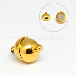 304 Magnetverschluss aus Edelstahl mit Schlaufen, Ionenbeschichtung (ip), Runde, golden, 15x10 mm, Bohrung: 1 mm