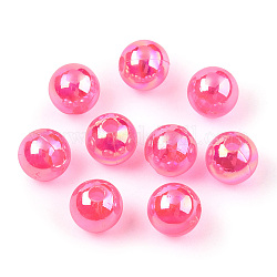 Perles en acrylique transparente, couleurs ab, ronde, rose foncé, 10mm, Trou: 1.8mm, environ 950 pcs/500 g