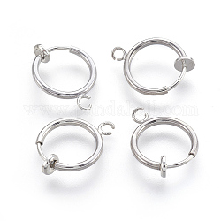 Brass Clip-on Hoop Earrings, For Non-pierced Ears, with Spring Findings, Nickel Free, Real Platinum Plated, 16.5~17x12.5x4mm, Hole: 1~1.5mm