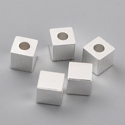 Spacer бисер латунные, долговечный, куб с круглым отверстием, 925 серебро покрытием, 4x4x4 мм, отверстие : 1.8 мм