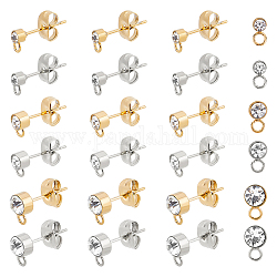 UNICRAFTALE 36pcs Earrings Rhinestone Stud Earrings 2 Colors Stainless Steel Crystal Earrings with 1.8mm Horizontal Loops Column Diamond Earrings for Jewelry Making 6~8mm