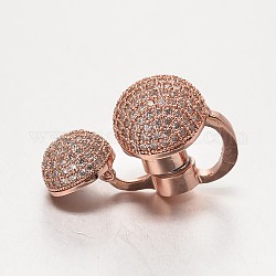 Brass Micro Pave Grade AAA Cubic Zirconia Magnetic Clasps, Mushroom, Cadmium Free & Nickel Free & Lead Free, Real Rose Gold Plated, 26x14x18mm, Hole: 1mm