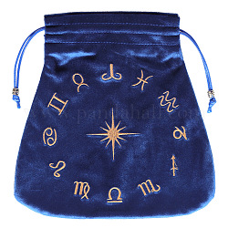 Bolsas de terciopelo de embalaje, bolsas de cordón, trapezoide con patrón de constelación, azul marino, 21x21 cm