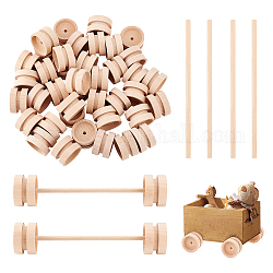 OLYCRAFT 20 Sets 1.5x1 Inch Wooden Craft Wheels with 5.9 Inch/150mm Wooden Sticks Wood Vehicle Wheels Unfinshed Wooden Wheel Small Flat Round Wooden Wheels for DIY Model Cars Wood Crafts Supplies