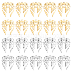 DICOSMETIC 20Pcs 2 Colors Angel Wings Charm Stainless Steel and Gold Color Small Simple Wings Pendan Filigree Joiners Findings Feathered Wings Pendant for Jewelry Making and Crafting, Hole: 1.4mm