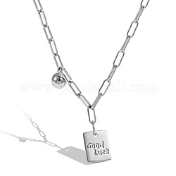 925 подвесные стерлингового серебра ожерелья, прямоугольник со словом удачи, серебряные, 15.35 дюйм (39 см)