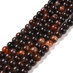 Natürliche Achat Perlen Stränge, Runde, gefärbt und erhitzt, Schokolade, 4 mm, Bohrung: 1 mm