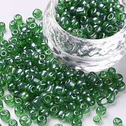 Perline semi di vetro, trans. colori lustered, tondo, verde, 4mm, Foro: 1.5 mm, circa 4500pcs/libbra