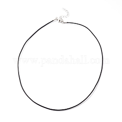 Round Leather Cord Necklaces Making, with 304 Stainless Steel Lobster Claw Clasps and Extender Chain, Black, 18.71inch,2mm