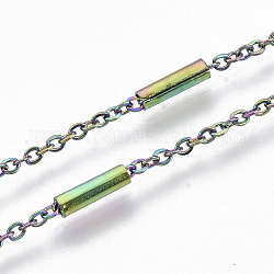Ионное покрытие (ip) 304 кабельные цепи из нержавеющей стали, со стальными бортами колонн, пайки, Плоско-овальные, Радуга цветов, 2x1.6x0.3 мм, около 39.37 дюйма (1 м) на прядь