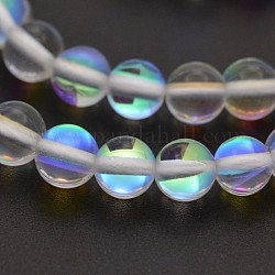 Chapelets de perles rondes en pierre de lune synthétique, perles holographiques, teinte, clair, 12mm, Trou: 1mm, Environ 30~32 pcs/chapelet, 14~15 pouce