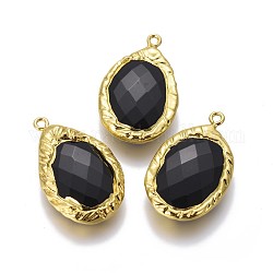 Naturale agata nera pendenti, con accessori di ottone, sfaccettato, ovale, oro, 32~33x20~22x6~7mm, Foro: 1.8 mm