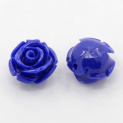 Синтетический коралл 3 г цветок розы бисер, окрашенные, синие, 8x8 мм, отверстие : 1 мм