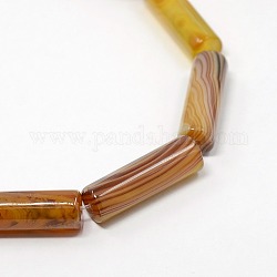 Natural Striped Agate/Banded Agate Column Bead Strands, Dyed, 30x10mm, Hole: 1mm, about 13pcs/strand, 15.3inch